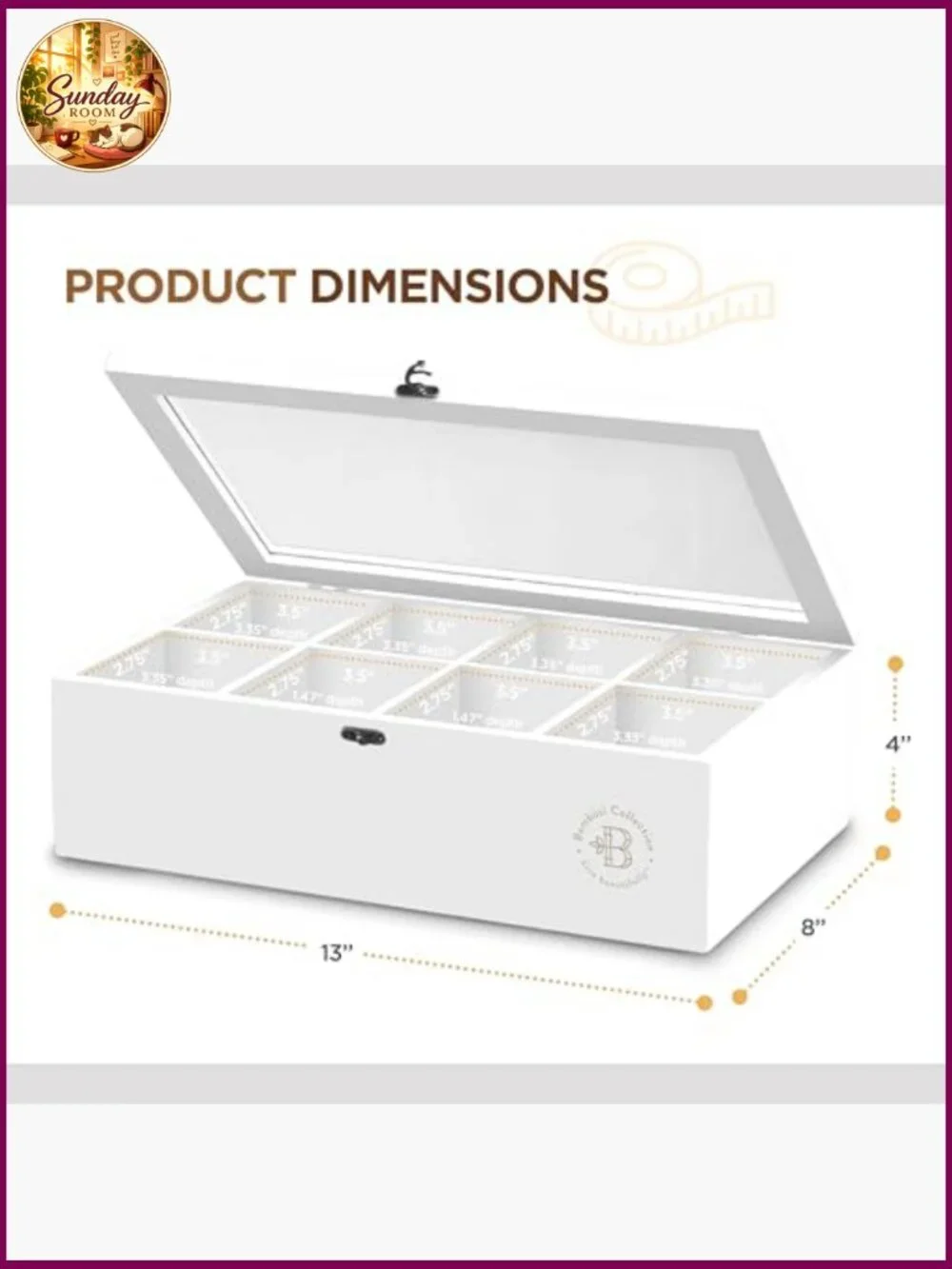 Bamboo Tea Bag Organizer with Drawer, 8-Compartment, Acrylic Lid, Magnetic